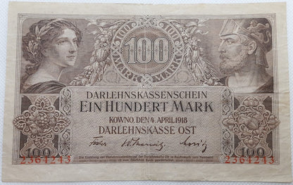 Banknot 100 marek 1918 r. Kowno