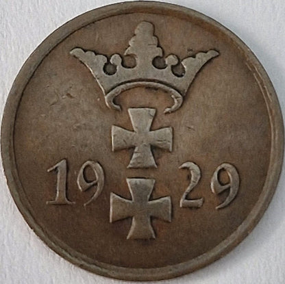 Moneta 1 fenig Wolne Miasto Gdańsk 1929