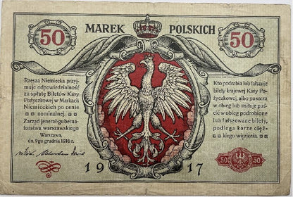 Banknot 50 marek polskich 1917 r. stan 3