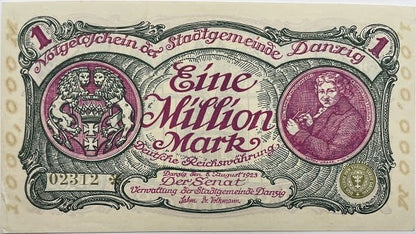 Banknot 1 mln marek 1923 r. Wolne Miasto Gdańsk