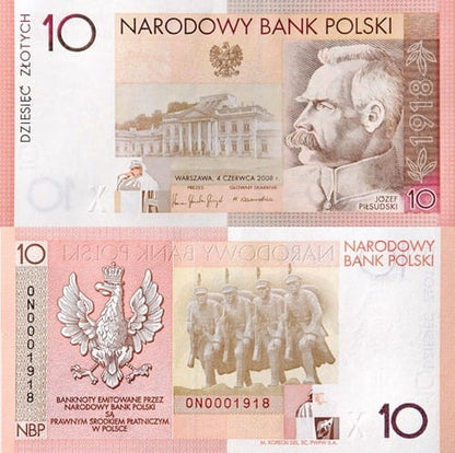 Banknot 10 zł 90 rocznica odzyskania Niepodległości 2008