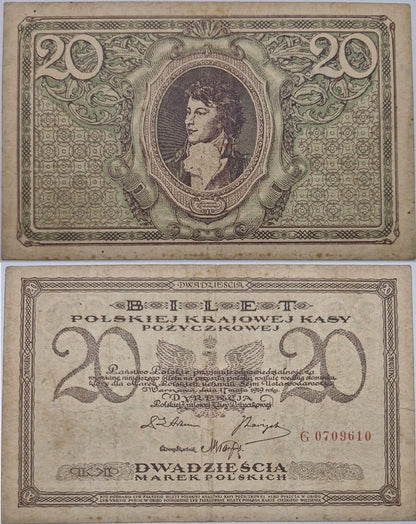 Banknot 20 marek polskich V 1919