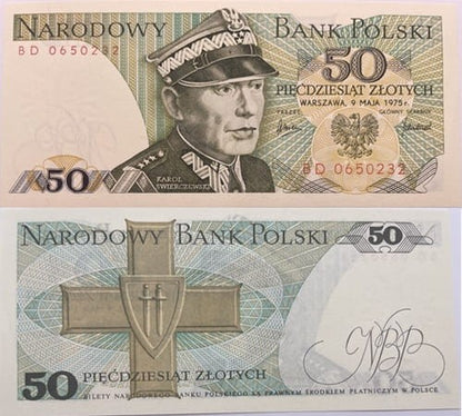 Banknot 50 zł 1975 Karol Świerczewski UNC