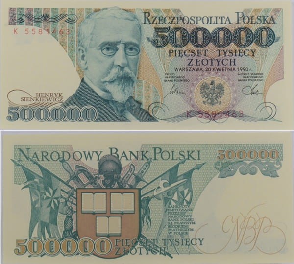 Banknot 500000 zł  Henryk Sienkiewicz 1990 stan 1