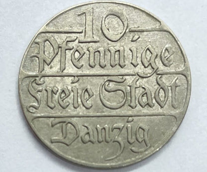 Moneta 10 fenigów Wolne Miasto Gdańsk 1923 r. stan 2