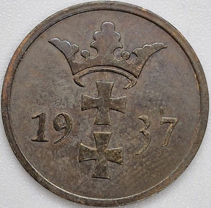 Moneta 2 fenigi  1937 Wolne Miasto Gdańsk