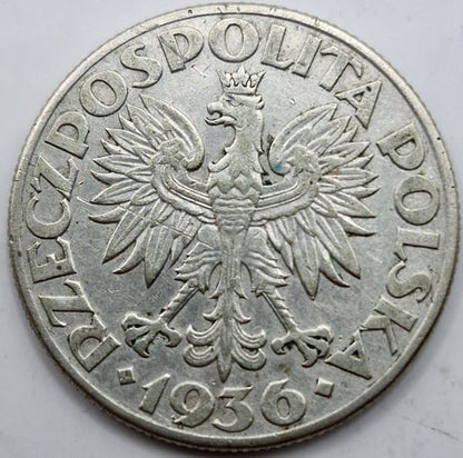 Moneta 2 zł Żaglowiec 1936 r stan 3