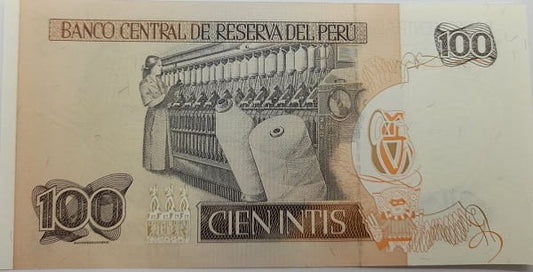 Peru Banknot  100 Intis  1987 r. UNC